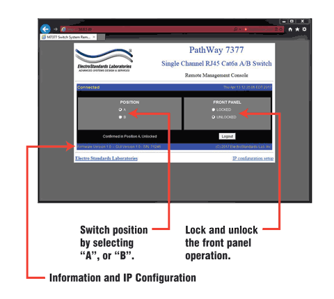 Model 7377 HTTPS Remote GUI, changing switch position and lockout